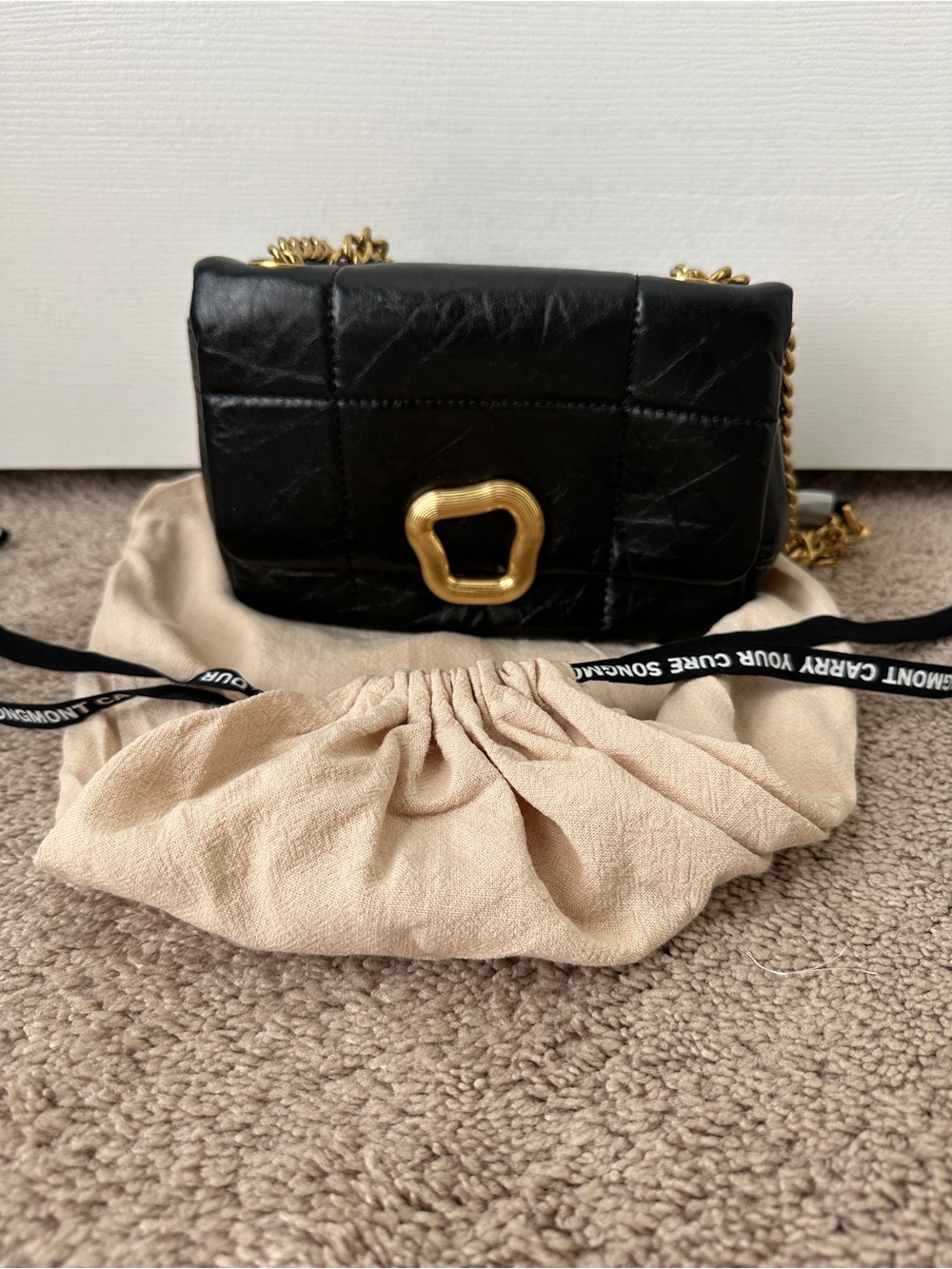 Songmont Black Quilted Crossbody with Gold Accent NEW